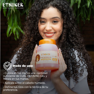 Gel Definidora de Rizos, Gel Definidora de Rizos Etniker, Producto Gel Definidora de Rizos Etniker, Curl Defining Gel, Frotala en tus Manos, Aplica Sobre el Cabello Humedo, Producto Etniker, Etniker
