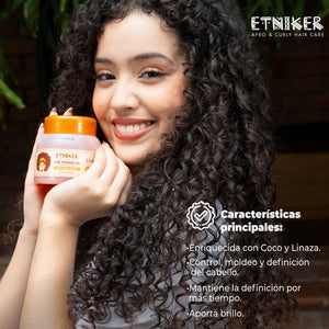 Gel Definidora de Rizos, Gel Definidora de Rizos Etniker, Producto Gel Definidora de Rizos, Curl Defining Gel, Con Coco y Linaza, Controla, Moldea, Definicion del Cabello, Mantiene la Definicion por mas Tiempo, Aporta Brillo, Producto Etniker, Etniker