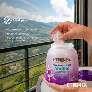 Tratamiento Capilar, Tratamiento Capilar Andino, Tratamiento Capilar Andino Mi Tierra, Tratamiento Capilar Andino Mi Tierra 4 en 1, Tratamiento Capilar Andino Mi Tierra 4 en 1 Etniker, Cabellos Tinturados, Decolorados, Hidratacion, Reparacion, Magnutse, Proteccion Color, Tratamiento, Crema de Peinar, Proteccion Uv, Producto Etniker, Etniker