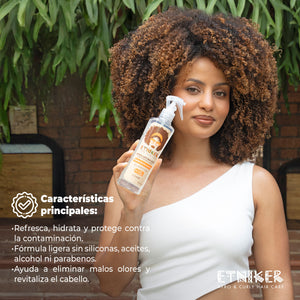 Refrescante de Rizos, Refrescante de Rizos Etniker, Producto Refrescante de Rizos Etniker, Refresca, Hidrata, Protege Contra la Contaminacion, Formulas Ligeras, Sin Siliconas, Sin Aceites, Sin Alcohol, Sin Parabenos, Ayuda a Eliminar Malos Olores, Revitaliza el Cabello, Producto Etniker, Etniker