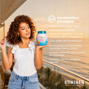 Tratamiento Caribe, Tratamiento Capilar, Tratamiento Capilar Caribe, Tratamiento Capilar Mi Tierra, Tratamiento Capilar Mi Tierra Caribe, Tratamiento 4 en 1, Hidratacion Profunda, Magnutse, Humectacion, Tamarindo, Aguacate, Coco, Linaza, Leche de Coco, Karite, Producto Etniker, Etniker