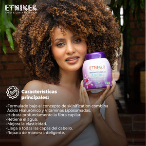 Tratamiento Capilar Andino, Tratamiento Capilar Mi Tierra Andino, Tratamiento Capilar Mi Tierra Andino Etniker, Producto Tratamiento Capilar Mi Tierra Andino Etniker, Acido Hialuronico, Vitaminas Liposomadas, Hidrata Profundamente, Retiene el Agua, Mejora la Elasticidad, Llega a Todas las Capas, Repara de MAnera Inteligente, Tratamiento Capilar, Tratamiento Capilar Etniker, Producto Etniker, Etniker