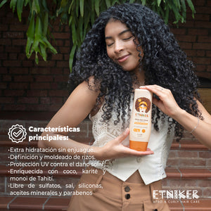 Crema para Peinar, Crema para Peinar Etniker, Producto Crema para Peinar Etniker, Extra Hidratacion, Sin Enjuague, Definicion y Moldeado de Rizos, Proteccion Uv, Con Coco, Karite y Monoi de Tahiti, Libre de Sulfatos, Sin Sal, Sin Siliconas, Sin Aceites Minerales, Sin Parabenos, Producto Etniker, Etniker