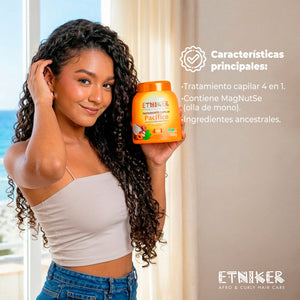 Tratamiento Capilar, Tratamiento Capilar Mi Tierra, Tratamiento Capilar Mi Tierra Pacifico, Tratamiento Capilar 4 en 1, Contiene Magnutse, Ingredientes Ancestrales, Producto Etniker, Etniker